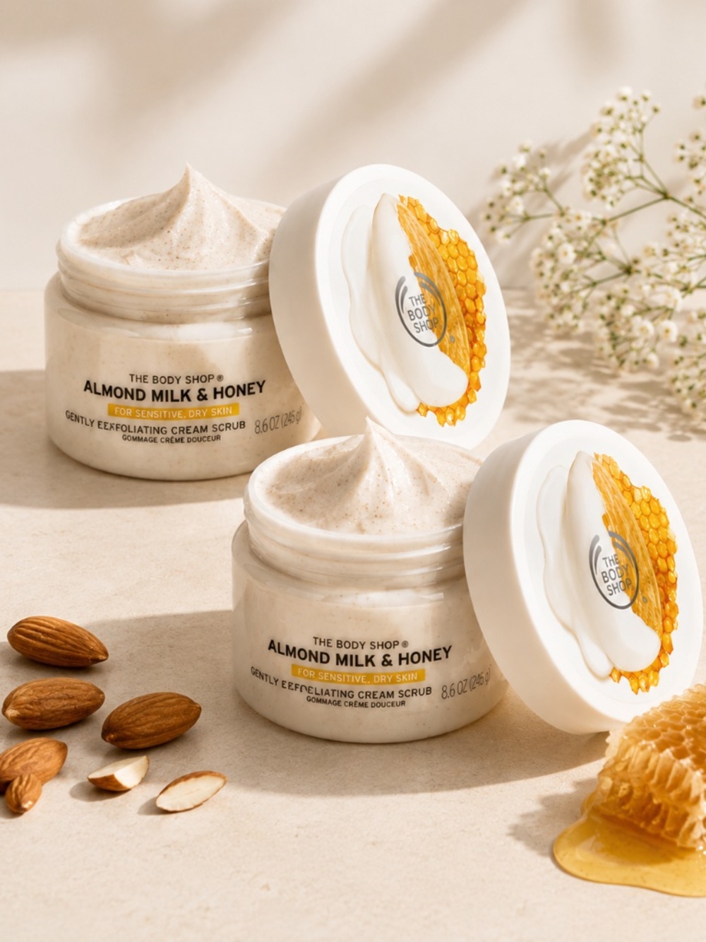 2X The Body Shop Almond Milk & Honey Cream Body Scrub 8.6 oz Sensitive Skin